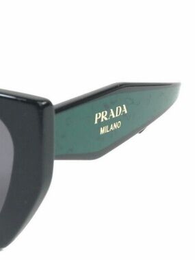 Prada Black Frame with Dark Green Temple Cat Eye Sunglasses